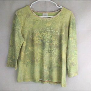 Studio Collection Women's Greenish Yellow Autumn Glory Fall Beaded Shirt Large
